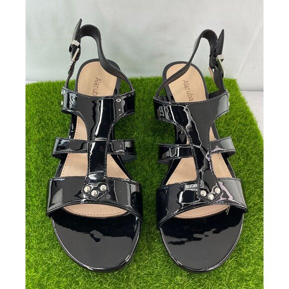 New Alaruba Womens Patent Leather Strappy Wedge Sandals With Adjustable Buckle C - Picture 2 of 6